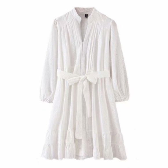 SOLD OUT Boho White Floral Embroidered Button Mini Dress - Picture 2 of 12